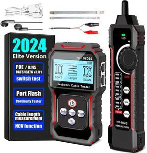NF-8209S Network Cable Tester, RJ45 Ethernet Tester for POE/Cat5/Cat7/Cat6a/Cat6/Cat5e, Wire Mapper, Length, Open/Short, Wire Fault Locator, Ethernet LAN Network Toner Tool