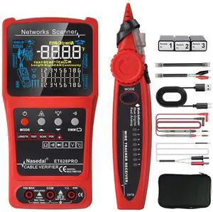 Network Cable Tester Wire Tracker Tone Generator Ethernet Tester Multimeter VFL 3-in-1 RJ45 CAT5 CAT6 CAT7 CAT8 RJ11 Tone BNC Tester PoE Test Cable Length Cable Mapping Test Port Flashng 3 pcs Remote