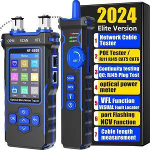 NF-8508 Network Cable Tester with Optical Power Meter VFL, RJ11 RJ45/PoE Tester/CAT5 CAT6/length Measurement, Telephone line Trace Meter with Headset, Network Tools
