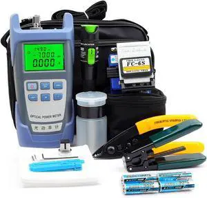 FTTH Fiber Optic Cold Connection Assembly Termination Tools Kit Bag with Optical Power Meter Finder Visual Fault Locator  Fiber Cleaver SC FC Connector Cable Tester Stripper Tool Dust Free Paper