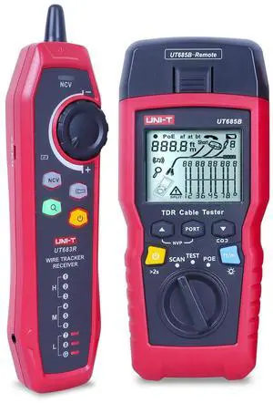 Handheld TDR Cable Wire Tester POE Network Cable Length Sequence Detector RJ11 RJ45 LCD Display Adjustable Sensitivity Line Finder (UT685B-Kit)