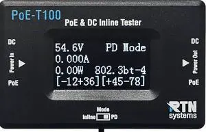 PoE-T100 Inline DC & PoE Tester Tool  Test 802.3af/at/bt, PoE+, 4PPoE, Passive PoE & 12-57V DC with OLED Display, Current, Voltage, Power and Polarity