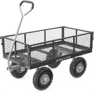 Steel Utility Cart, 4 Cu Ft Bed, 800 lb Load Capacity, Black  Heavy-Duty Outdoor Hauling Wagon with Removable Side Panels for Yard, Lawn, Garden or Landscaping