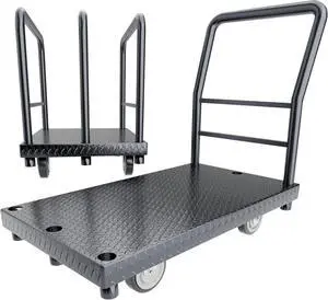 2in1 Panel Cart, Drywall Cart Platform Trucks 2500 lbs Capacity Lumber Cart Flatbed Cart 38" x 24" Heavy Duty Push Cart with 1Front and 3 Side Handrails& Swivel Casters