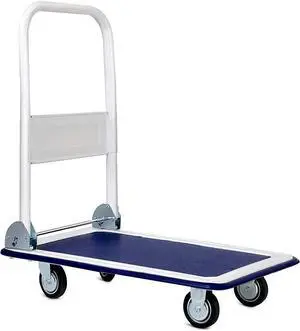 Folding Push Cart Dolly, Rolling Platform Cart for Garage Warehouse, Portable Flatbed Cart with Non-Slip Swivel Casters (330Lbs Load-Bearing Capacity, Blue)