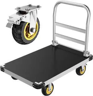 Heavy Duty Platform Truck, 2200 LBS Capacity with Reinforced Bottom Support, 2MM Thick Steel Flatbed with 6'' Swivel Brake Wheels, 36x24 Inch Foldable Push Cart Dolly
