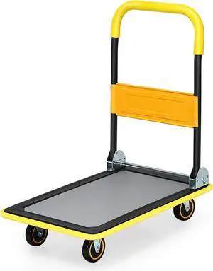 Folding Platform Cart, 330LBS Rolling Flatbed Cart Hand Platform Truck Push Dolly for Loading, Yellow