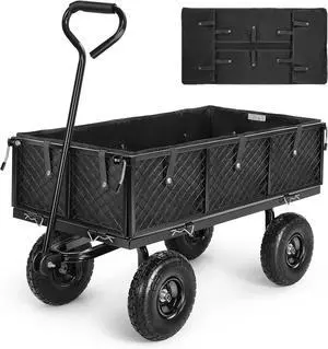 Steel Garden Cart 880 lbs Capacity Heavy Duty Garden Wagons,with Removable Steel Mesh Sides to Convert into Flatbed,Utility Metal Wagon w/ 180°Rotating Handle and 2 Tags Recyclable