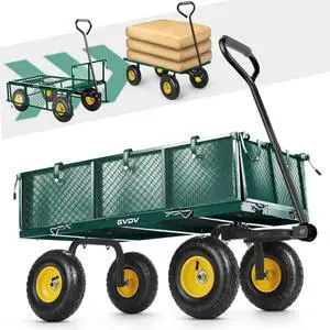 660LB Garden Cart with Liner, Heavy Duty Steel Garden Wagon, Folding Utility Wagon with Removable Sides and 10" All-Terrain Wheels