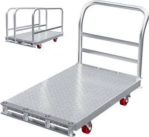 8 in 1 Steel Panel Truck Cart Dolly, 3500Lbs Heavy Duty Platform Truck with Swivel Brake Wheels,45 x 30IN Drywall Lumber Flatbed Truck Cart with 1 Front and 3 Side Handrial (46 X 30INCH)