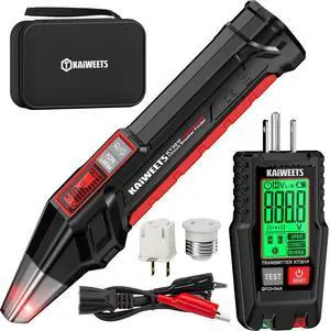 Circuit Breaker Finder with LCD Display, GFCI Outlet Tester, Electrical Circuit Tracer Tool with NCV Test & Flashlight, Includes Carrying Case and Adapters- KT301P
