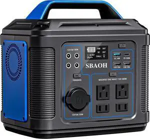 Portable Power Station, 300W 296Wh Solar Generator Quick Charge / 110V AC Outlets/DC Ports and LED Flashlight, Lithium Battery Backup for Home Outdoor Travel Camping Blackout blue