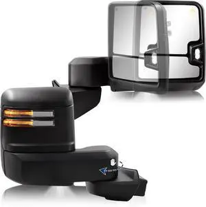 Towing Mirror Compatible with 2019-2025 Chevy Silverado 1500 With Power Adjustment Mirror Heated Turn Signal & Running Light Backup Light Puddle Lamp BSM Temperature Sensor Pair Set