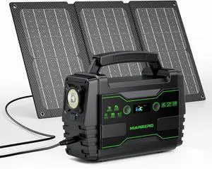 100W Solar Powered Generator with 30W Foldable Solar Panels 150Wh Lithium Battery Portable Power Station with AC DC and USB Outputs for Camping Emergency Home Backup Blackout Hiking