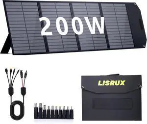 200W Portable Solar Panel, Foldable Solar Panel Power Backup, Solar Charger for Power Station Generator, IP67 Waterproof 200 Watt Solar Panels for Camping RV Power Blackout