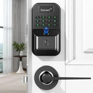 Fingerprint Door Lock with 2 Lever Handles - Keyless Entry Smart Deadbolt,Electronic Keypad Lock with Auto Lock,Bluetooth,APP Control,Digital Code,Password,Key,Front Door Handle Set,Easy Installation