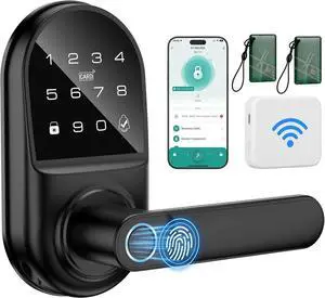 Smart keypad Door Lock with HandleFingerprint Keyless Entry Digital Lock with Built-in doorbell for Front Door,Bedroom,biometric Door knob,with Gateway Remote APP Control