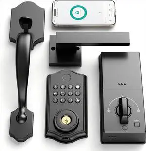 Front Door Lock Set,  Keyless Entry Locks with Handle, Smart Fingerprint Locks for Front Door, Smart Deadbolt Bluetooth Electronic Digital Keypad Lock, APP, Auto Lock, Code, Easy to Install