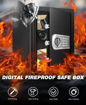 Large Safe Box for Home - 3.0 CuFt Heavy-Duty Cabinet with Motion Light & Dual Alarm, Digital Keypad & Override Key, Removable Shelf - Spacious Black Safe for Documents, Laptops, and More