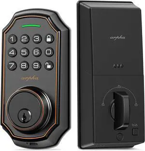 Keyless Entry Door Lock, Keypad Door Lock with 50 Codes, Smart Lock with Anti Peeping Password, Keypad Deadbolt One Touch Locking, Auto Lock, Easy to Install, Bronze