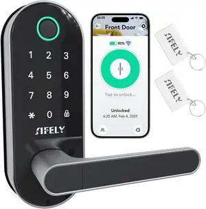 Built-in WiFi Smart Lock with Handle & Keypad:  Keyless Entry Front Door Electronic/Electric Digital Fingerprint Deadbolt Knob, Remote Access, Auto Lock, App Control (No Gateway/Hub Needed)