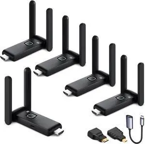 Wireless HDMI Transmitter and 4 Receiver 4k, USB-C to HDMI Adapter Multi TV Extender kit, 2.4/5.8G@60Hz 165FT/50M, Suitable for Expanding from laptopsTV Boxes and Camera to Multiple TVs/Monitors
