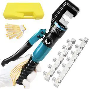 10 Ton Hydraulic Crimping Tool, Hydraulic Cable Lug Crimper 12 to 2/0 AWG, Hydraulic Hand Crimper Tool for 1/8" to 3/16" Cable Railing Kit, Cable Railing Crimper Tool with 13 Dies