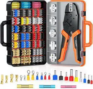 6 PCS Crimping Tool Set with 395 PCS Connectors, Ratcheting Wire Crimper Tool for Heat Shrink,Insulated Connectors,Open Barrel,Circlip Terminals,Tube Terminals,Solar Connectors
