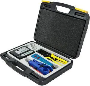 Professional Networking Tool Kit - Crimp Tool, Punch-Down Tool, Cable Cutter and Stripper, Plugs, Cable Tester