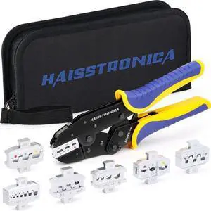 6 in 1 Crimping Tool Kit, Professional Ratchet Wire Crimper with 6 PCS Interchangeable Dies for Heat Shrink, Non-Insulated,Ferrule,Open Barrel,Insulated Connectors, Men Tool Gifts