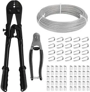 1/8" Stainless Steel Cable Wire Rope, 100ft Vinyl Coated Steel Cable with Wire Rope Crimping Tool & Cutter, Metal Wires for Garden Trellis, Clothesline, String Lights Hanging, Curtain