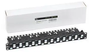 trueCABLE 3-D Staggered 24 Port 19 Toolless Modular Patch Panel, Unshielded, Blank, 1U Rack Mount, with Cable Management Bar, High Density, Black