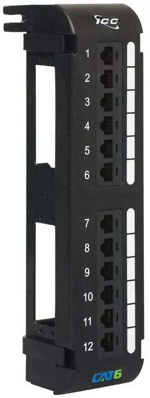 CAT6 Patch Panel, UL Listed & PoE++ Rated Gigabit Applications, Wall Mount 12 Port Network Patch Panel with Rear 110 IDC Terminal Blocks and 89D Wall Mount Bracket, Black