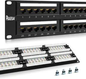 Patch Panel 48 Port Cat6EC Listed 2U Network Patch Panel Rackmount Punch Down19 inch RJ45 for 10 Gigabit Network,110 or Krone Impact Tools Compatible Without Cable Management(Cat6)