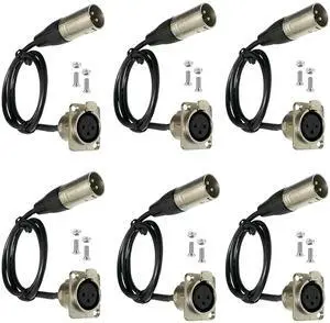 Premium XLR Pass Through Cable, No Solder, for Stage Box, Patch Panel, Floor Box - No Solder for Pro Audio Installations (Female to Male 6-Pack)
