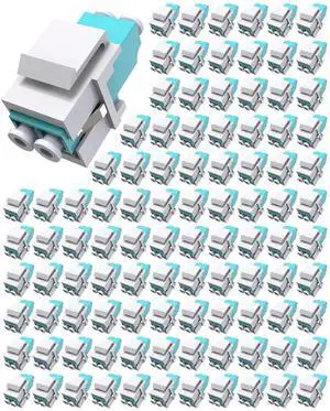 100 Pack LC Fiber Optic Keystone Jack - Duplex Multimode LC to LC Fiber Coupler Compatible for Patch Panels and Fiber Wall Plates - UPC OM3/OM4 F/F Coupler Keystone Jack