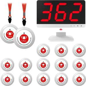 Emergency Call Buttons with 15 Alert Call Buttons - Wireless Caregiver Pager Calling System,1000ft,Elderly Call Buttons with 1 Display Receiver for Medical Clinic Nurses Station Home Assisted Living