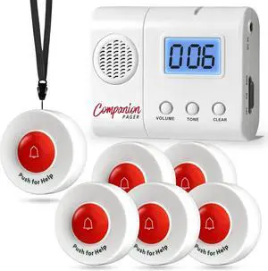 Caregiver Pager for Elderly Adults Nurse 6 Call Buttons for Elderly at Home Seniors Patients Nurse Call Light Monitoring System Alert Button Bed Alarm Buzzer Emergency Clinic