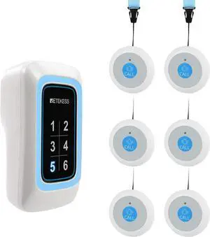 TH109N Nurse Call System, Caregiver Pager, 850ft,Low Battery Reminder,LED Number Display, 1 Plug-in Receiver 6 Panic Buttons for Elderly at Home, Hospital, Nursing Station