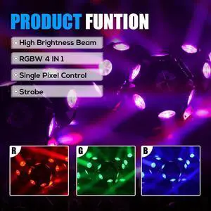 Moving Head DJ Lights, LED RGBW Rotation Disco Light DJ Lights with DMX Auto Control, Stage Lights DJ Lighting Sound Activated Party Lights for Party Disco Club Stage Lighting Christmas