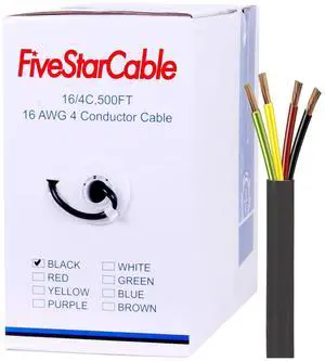 16/4 500 Ft. 4 Conductors Audio Speaker Lightning Installation High-Power Home Wiring Cable Wire (Black, 16-4 500ft)