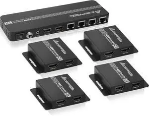1080P 1x8 (4 Receivers) HDMI Splitter Over Cat6 Extender up to 164 Feet (50 Meters) for 8 Monitors and 1 Loop-Out Monitor (1 in 8 Out), IR Control and EDID Function