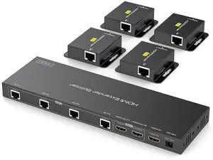 HDMI Extender Splitter 1x4 Over CAT5e/6/7 Ethernet 1080P up to 165ft for Multiple Monitors Support 2 Loop Out POC and EDID Management4 Receivers+2 Loop Out