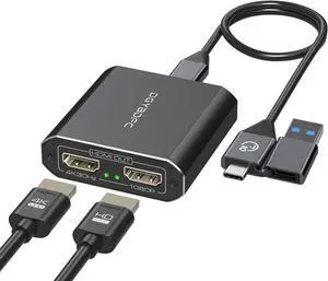 HDMI Splitter Extended Display for Dual Monitor 4K30Hz Output 1, 1080p Output 2 USB A & USB C to Dual HDMI Adapter Multi-Monitor Display 3 Separate Screens for Windows, MacOS