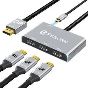 DisplayPort to HDMI Splitter for Multi Monitor Adapter |4K@60Hz, HDMI Splitter Extended Display 1 in 3 Out MST Hub for Extended or Cloned Display Mode, for PC,NVIDIA/AMD Graphic Card