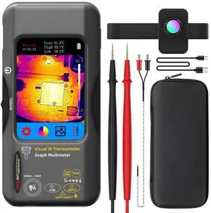 Thermal Imaging Camera Multimeter with Macro Lens, 320x320 IR Resolution with 15 Thermal Palettes, 20000 Counts with 3.98" Touch LCD, Measures Cap, AC Clamp, Temp Diode for Electrical Electronic