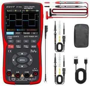 703S 3-in-1 Handheld Oscilloscope Multimeter DDS Generator, Dual Channel 50MHZ Bandwidth, 280MSa/s High Sampling Professional Oscilloscope, 25000 Count Digital Multimeter, Voltmeter, 2*P2060 Probes