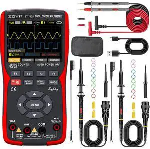 ZT-703S 3-in-1 Digital Multimeter Oscilloscope & Signal Generator, 2 Channel 50MHz, High-Precision Voltage Meter, Auto-Ranging, AC/DC Current Capacitor Resistor Diode, 19999 Counts, 3400mAh Battery