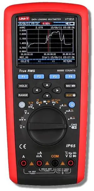 UT181A TRMS Datalogging Digital Multimeter - True RMS, 60,000 Count, Bluetooth, USB, IP65, Desktop Multimeter, Red and Grey