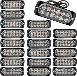 20 Pcs Aluminum LED Strobe Light 12 LEDs Per Light | 18 Flash & Steady Modes | Amber/White Dual-Color Warning Lights | IP65 Waterproof  Ideal for Trucks, Trailers & Towing Vehicles